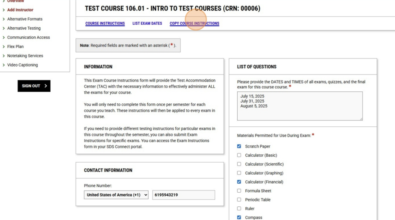 Click "Copy Course Instructions"