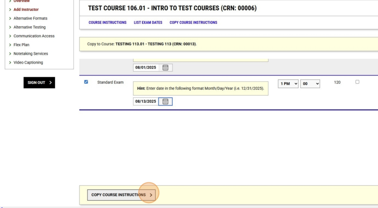 Click "Copy Course Instructions"