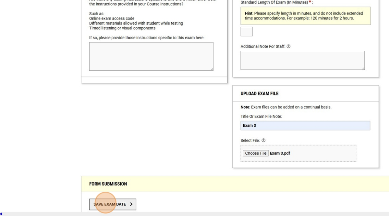 Type the name of your exam and upload the exam file. Finish by clicking "Save Exam Date"