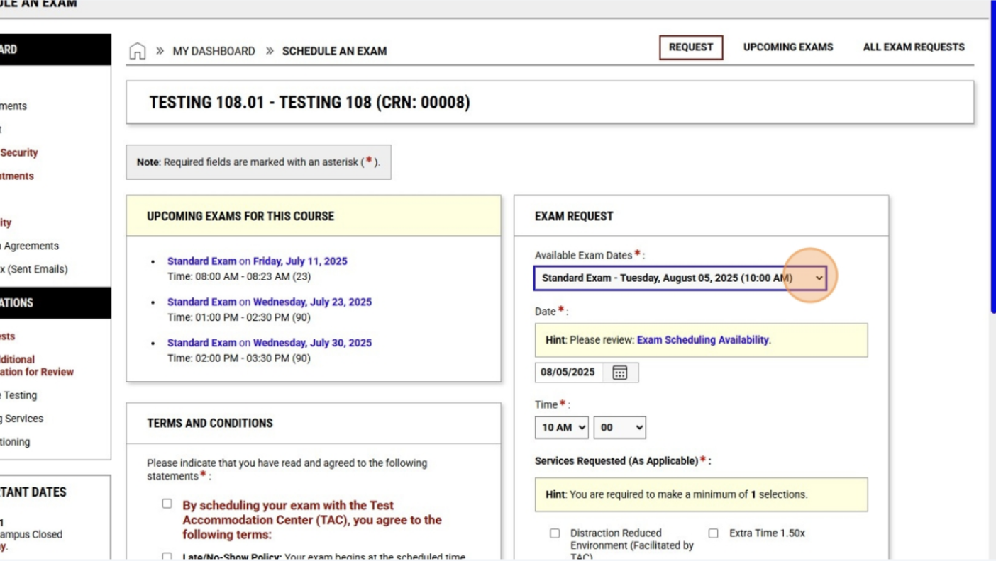 select from available exam date