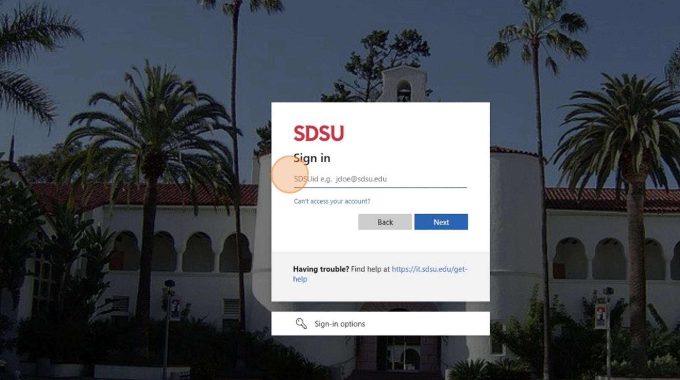 sign in using your SDSU email address and password