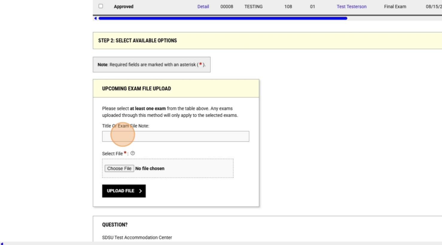 Type the title of the exam in the "Title or Exam File Note" field