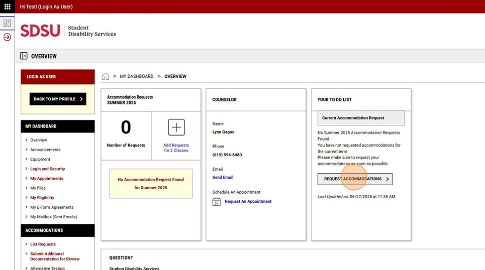 From your To Do list, click "Request Accommodations"