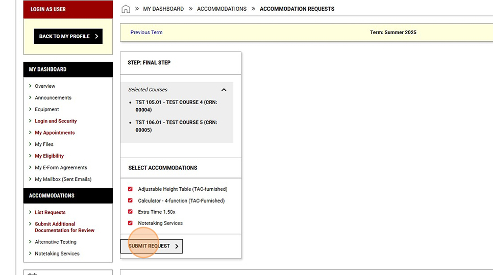 screenshot of submit request button circled