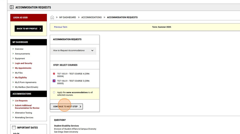 screenshot of continue to next step button circled