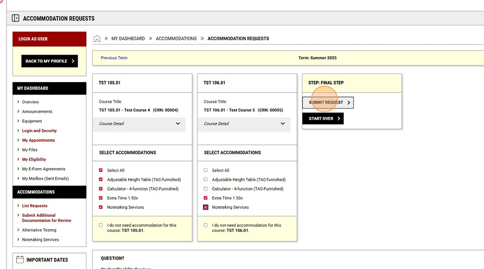 screen shot with submit request button circled