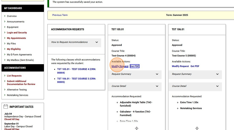 screen shot with text that reads "Modify Request" circled