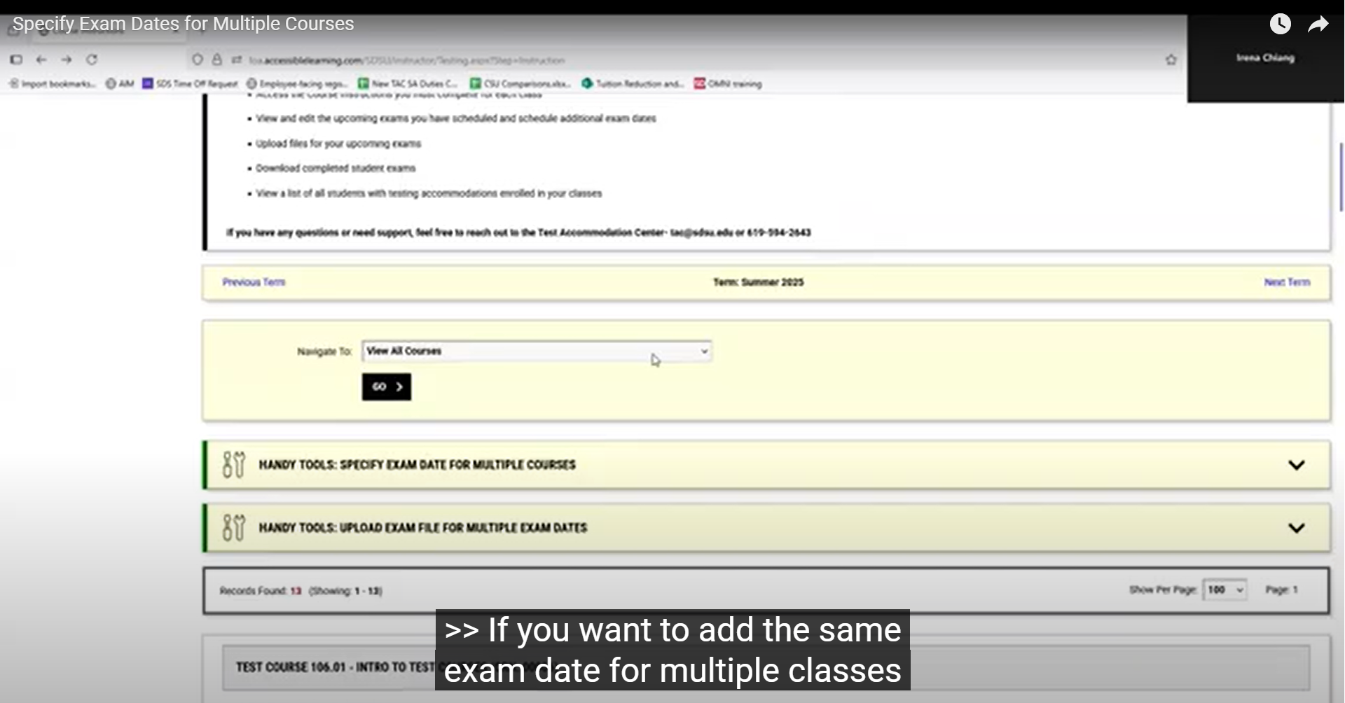 Specify Exam Dates for Multiple Courses