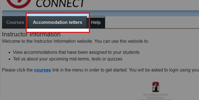 Accommodation letters link button