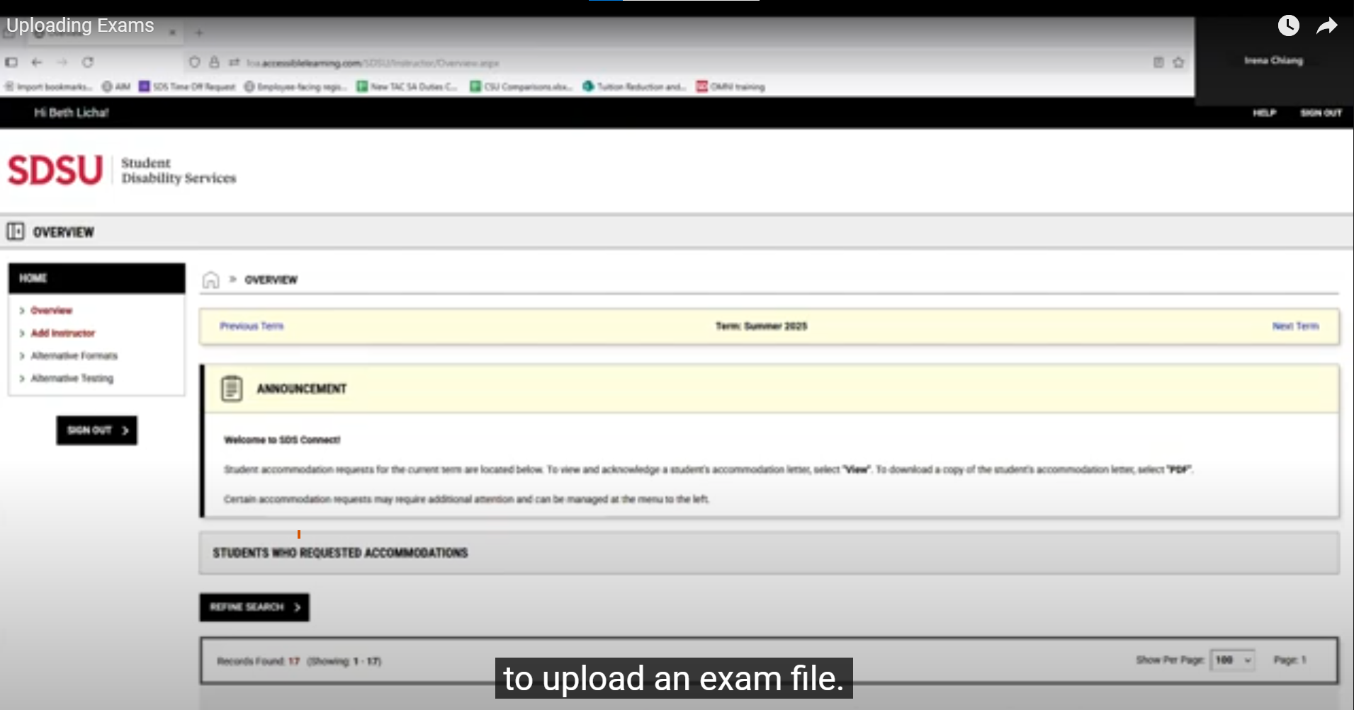 Uploading Exams